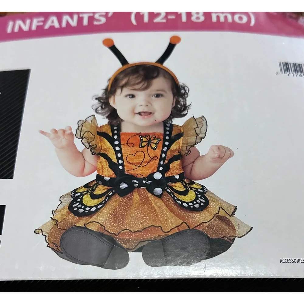 Monarch Butterfly Infant Halloween Costume 12-18 Months Dress & Headpiece NWT
